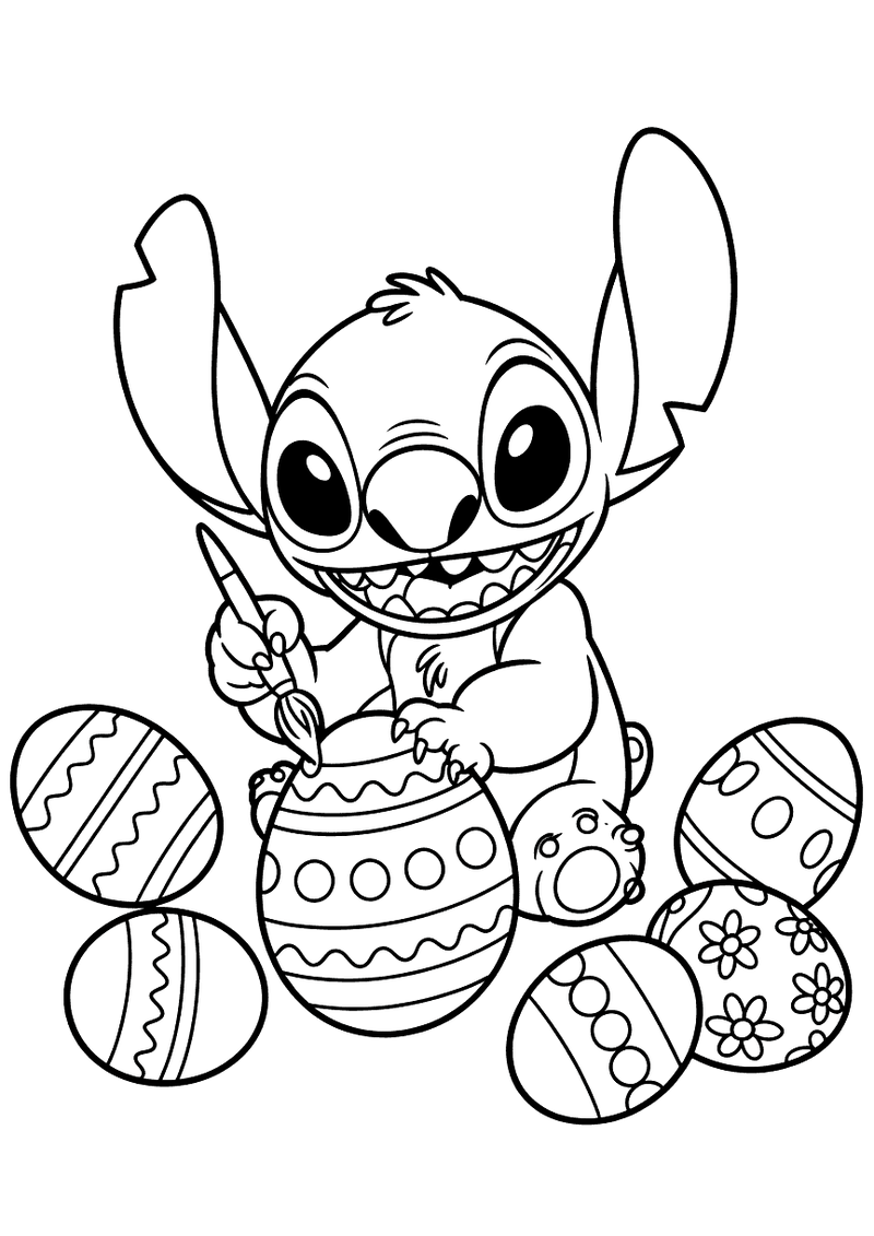 Stitch schildert paaseieren kleurplaat — gratis kleurplaat printen