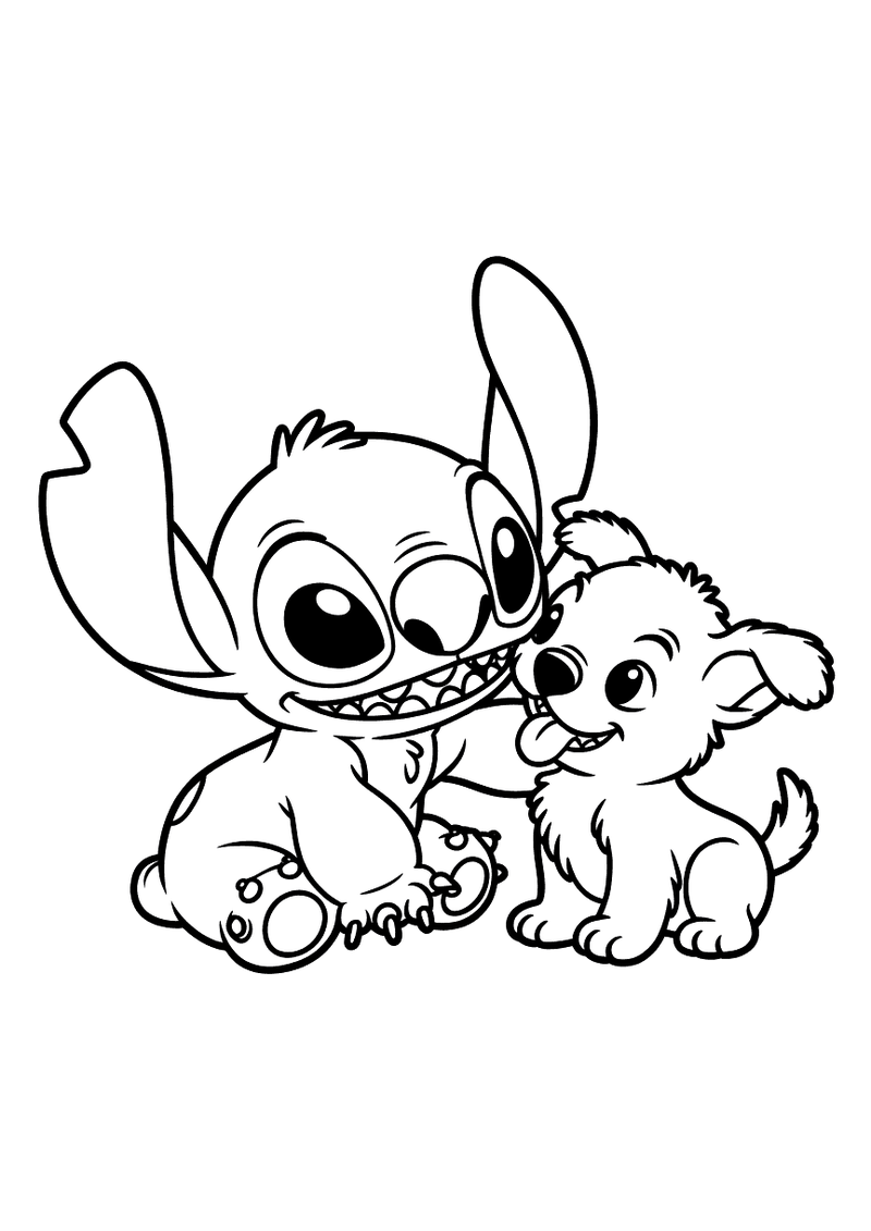 Stitch met puppy kleurplaat — gratis kleurplaat printen