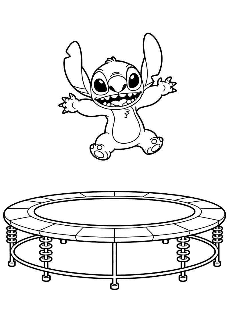 Stitch op trampoline kleurplaat — gratis kleurplaat printen