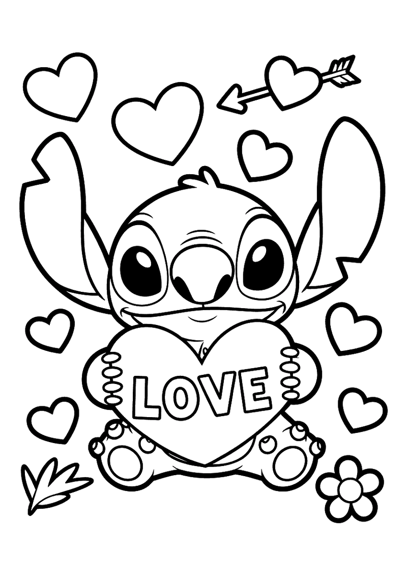 Stitch valentijn kleurplaat — gratis kleurplaat printen