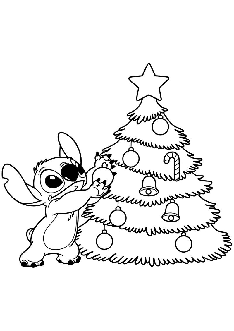 Stitch versiert kerstboom kleurplaat — gratis kleurplaat printen
