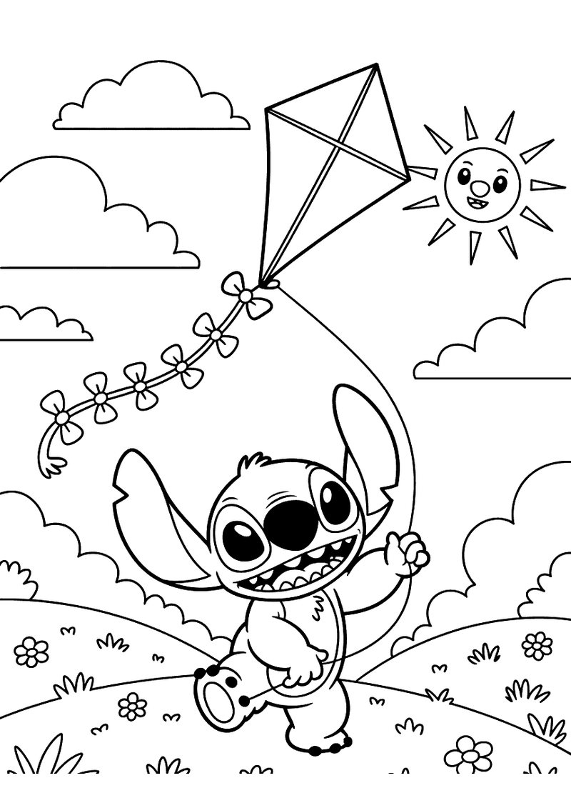 Stitch met vlieger kleurplaat — gratis kleurplaat printen