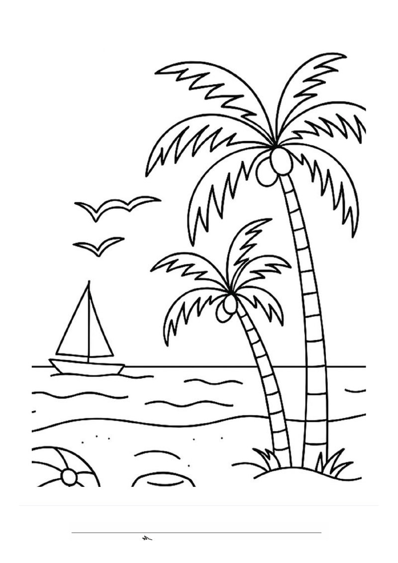 Strand met palmbomen Kleurplaat — gratis kleurplaat