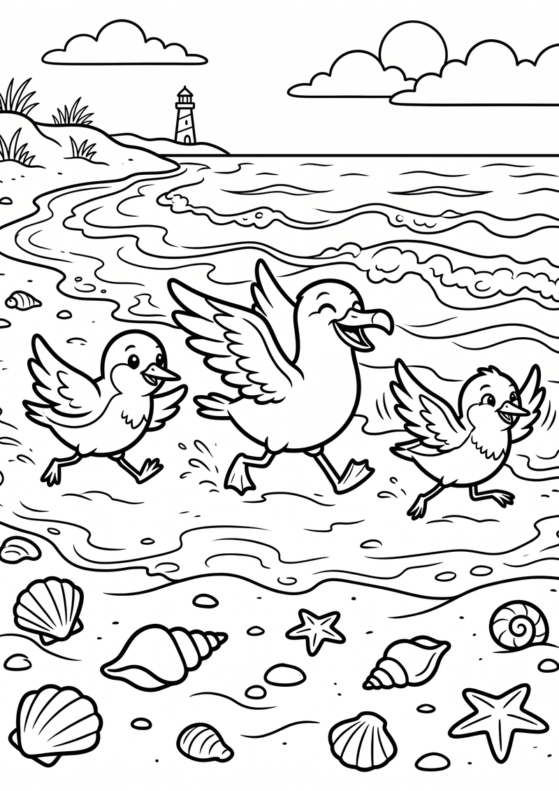 Strandvogels Kleurplaat — gratis kleurplaat printen