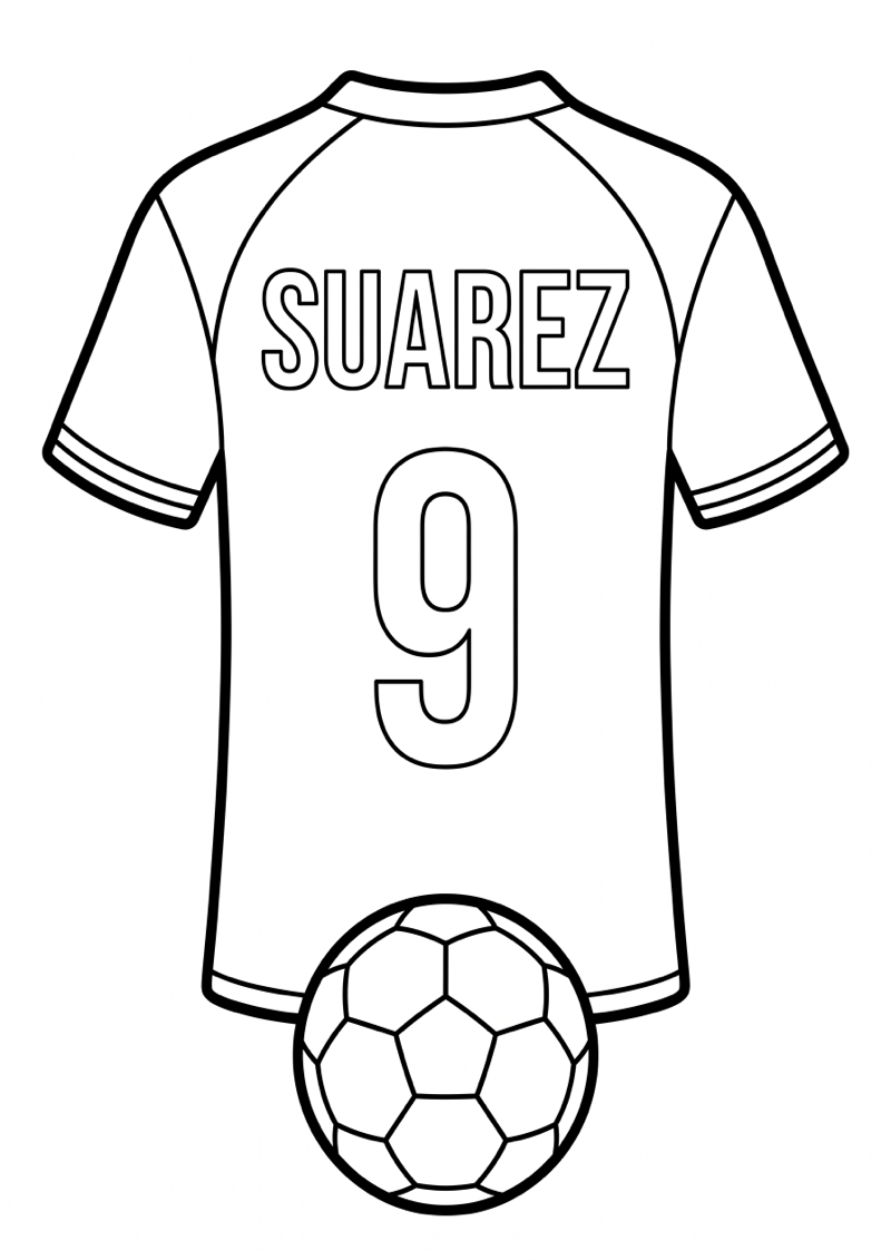 Suarez Voetbalshirt Kleurplaat — gratis kleurplaat printen