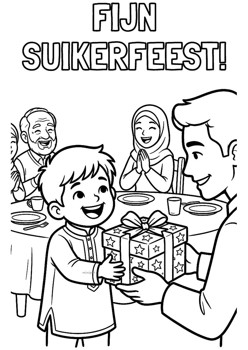 Fijn Suikerfeest met cadeautje kleurplaat