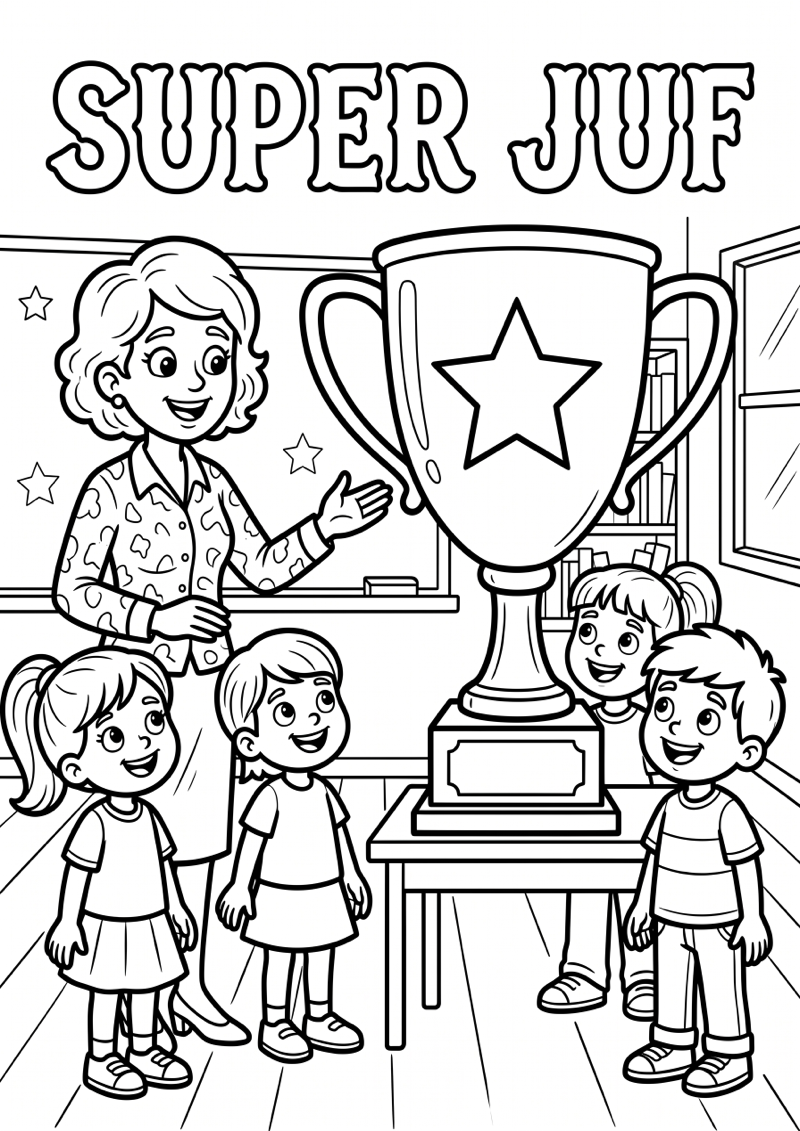 Super Juf Trofee Kleurplaat — gratis kleurplaat printen