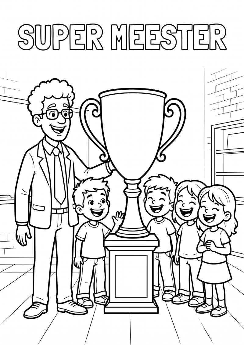 Super Meester Trofee Kleurplaat — gratis kleurplaat printen