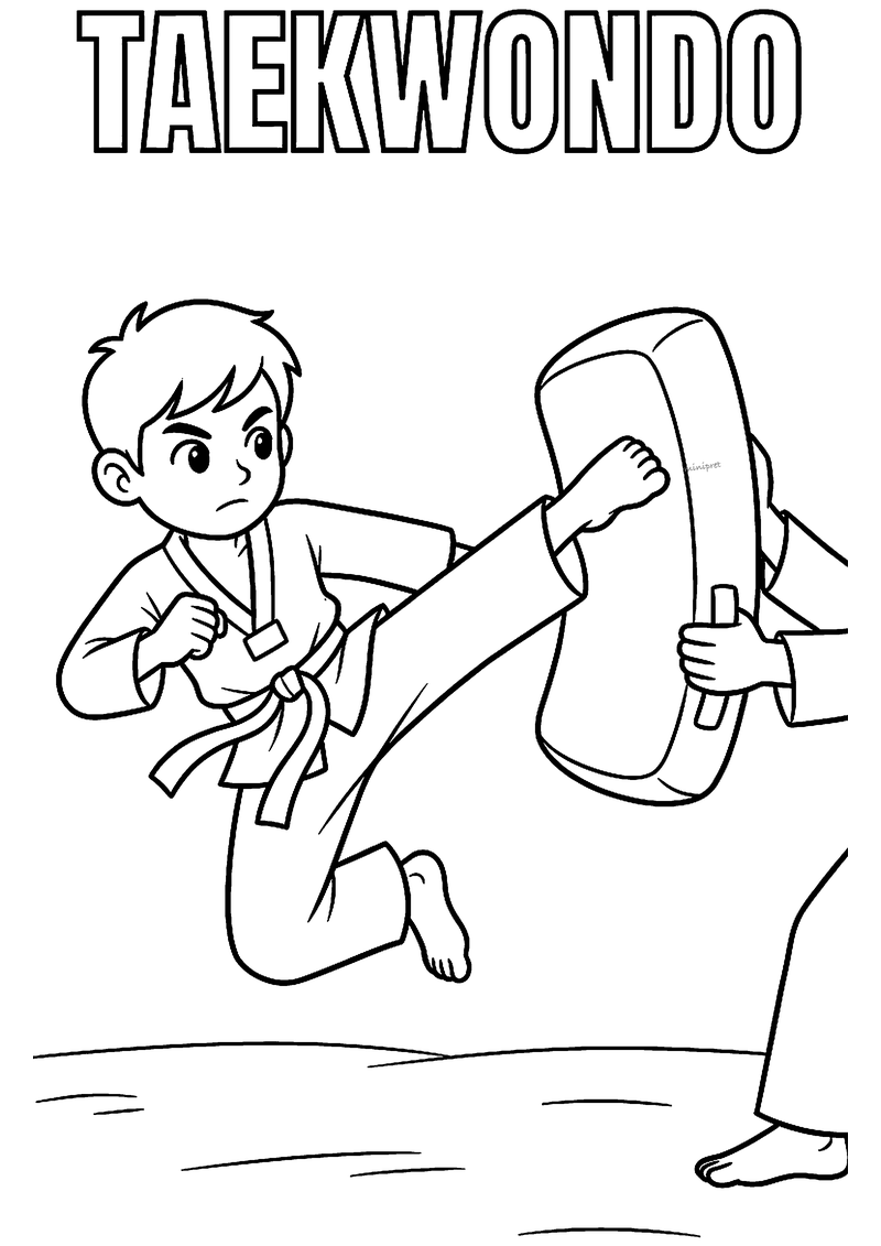 Taekwondo trap op het stootkussen kleurplaat