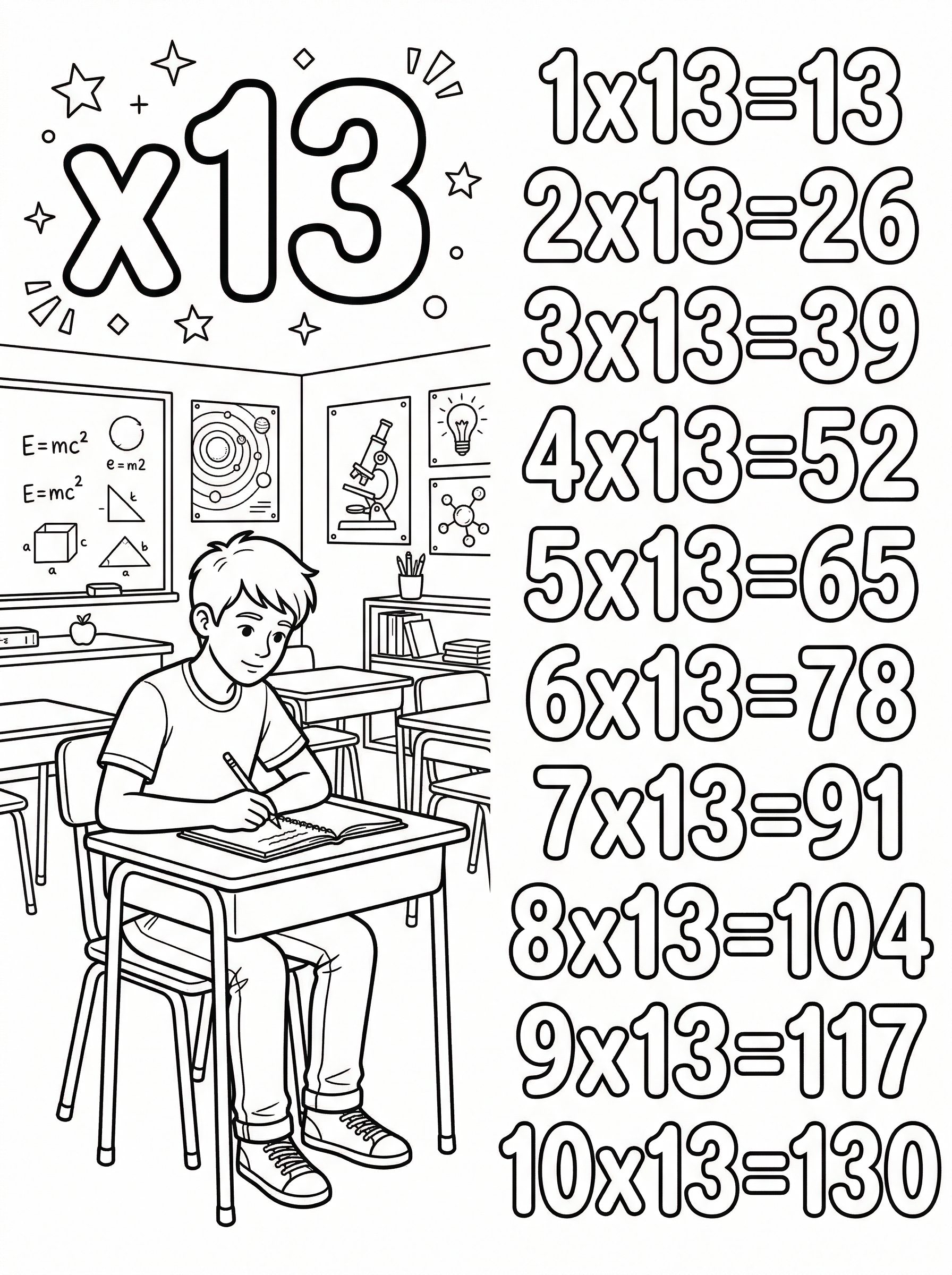 Tafel Van 13 Kleurplaat — gratis kleurplaat