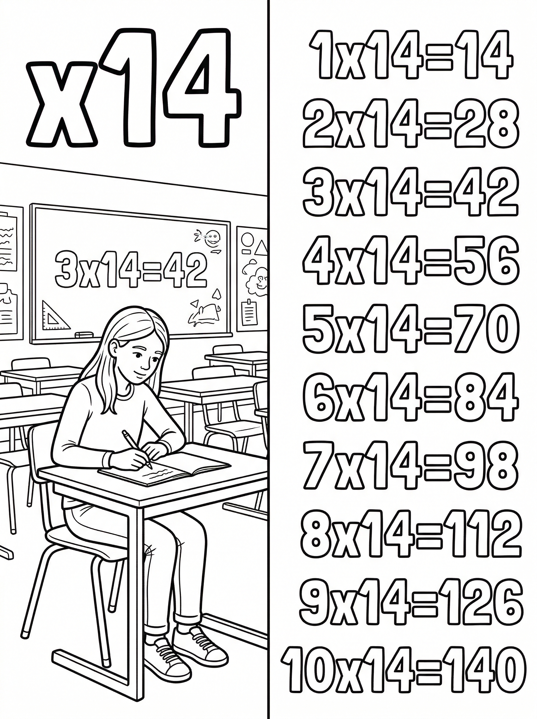 Tafel Van 14 Kleurplaat — gratis kleurplaat