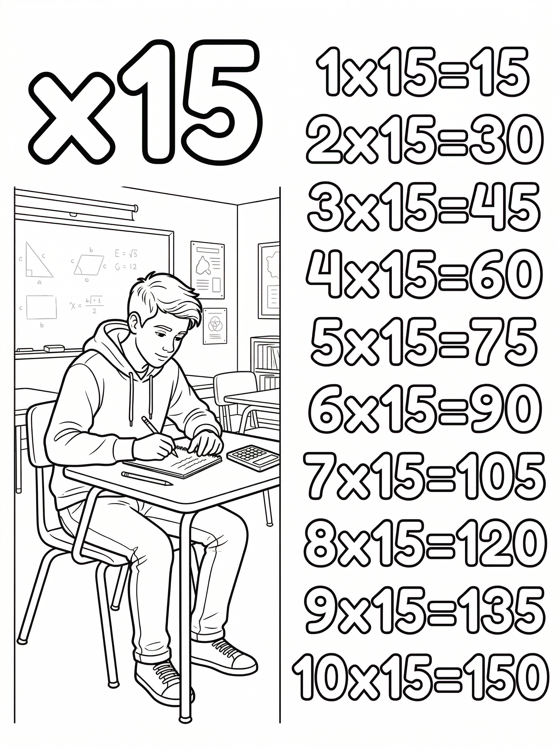 Tafel Van 15 Kleurplaat — gratis kleurplaat