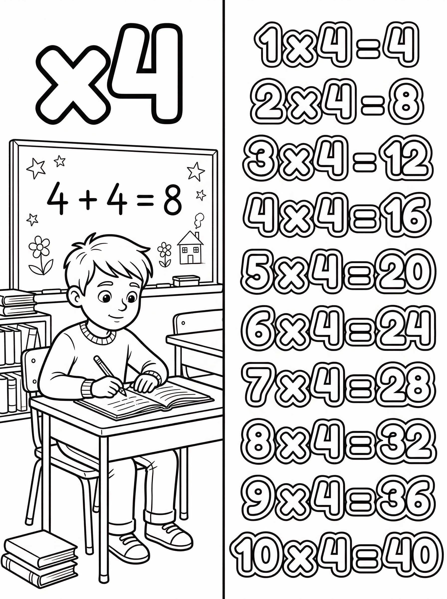 Tafel Van 4 Kleurplaat — gratis kleurplaat