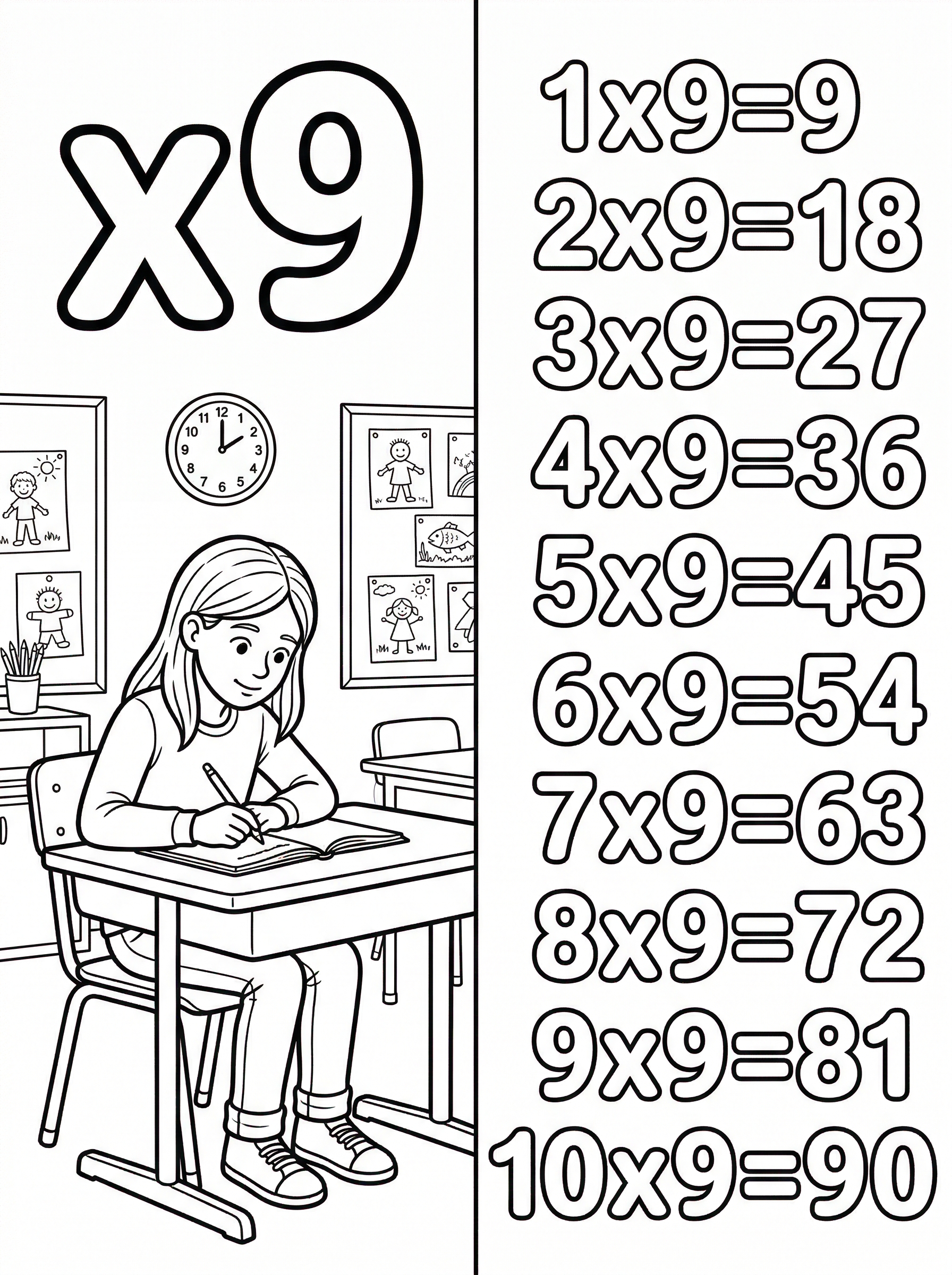Tafel Van 9 Kleurplaat — gratis kleurplaat