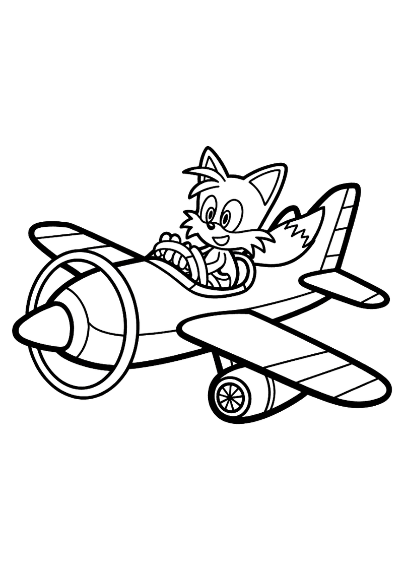 Tails vliegt in de tornado kleurplaat — gratis kleurplaat printen