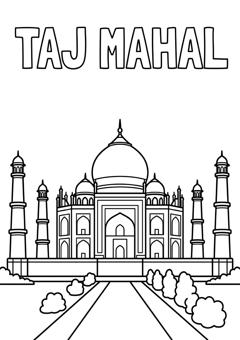 Taj Mahal Kleurplaat — gratis kleurplaat printen
