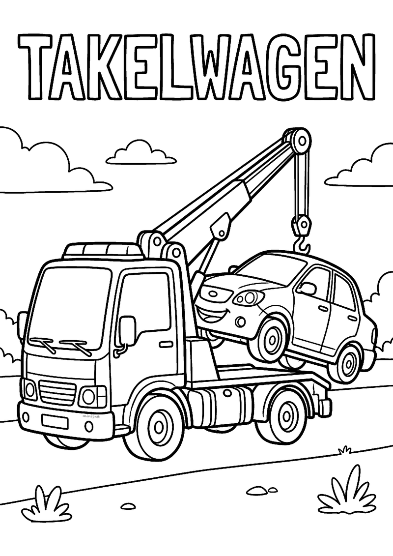 Takelwagen met auto kleurplaat