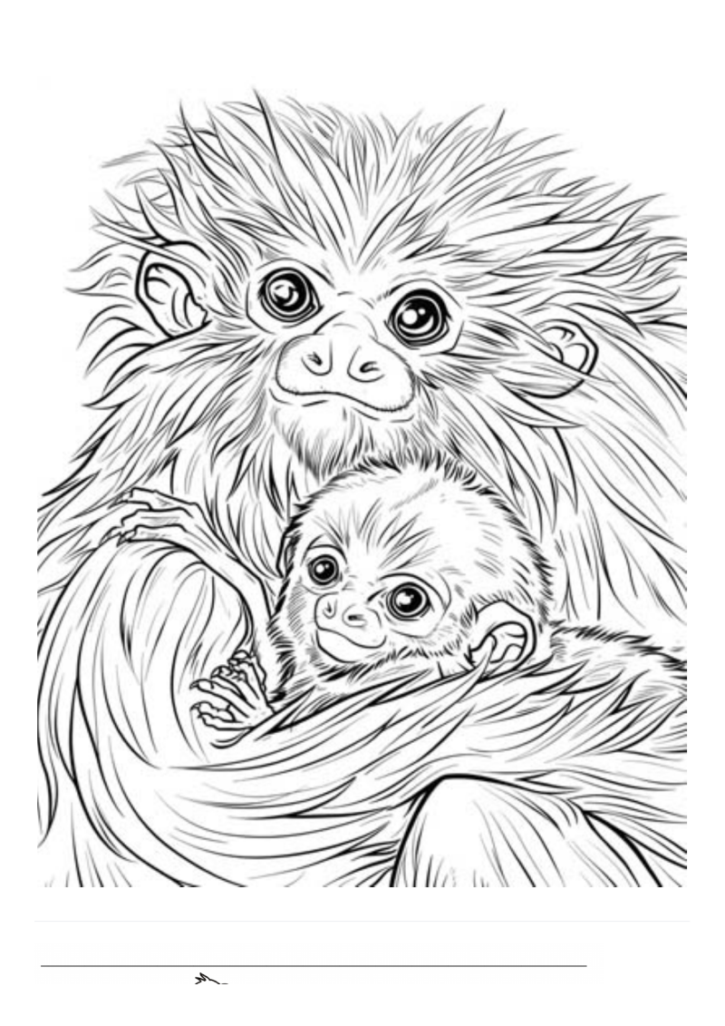 Tamarin met Baby Kleurplaat — gratis kleurplaat printen