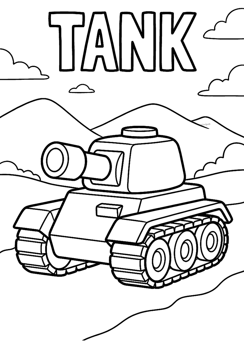 Tank in de heuvels kleurplaat