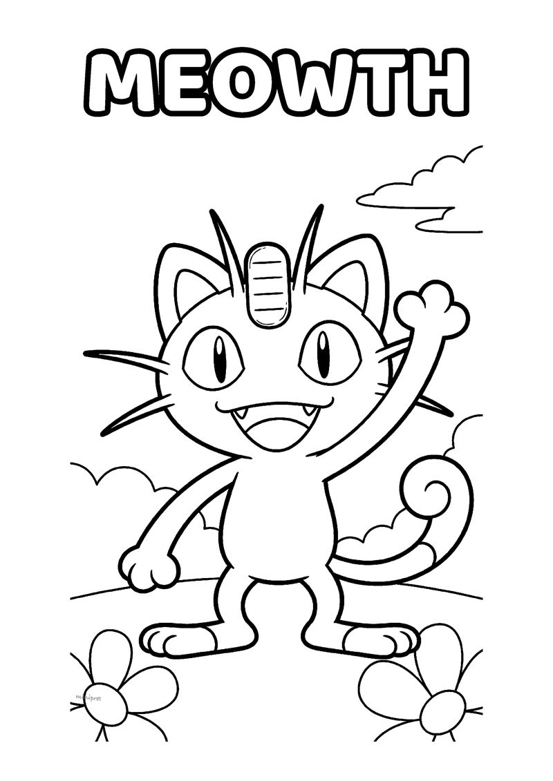 Team Rocket Meowth Kleurplaat — gratis kleurplaat printen