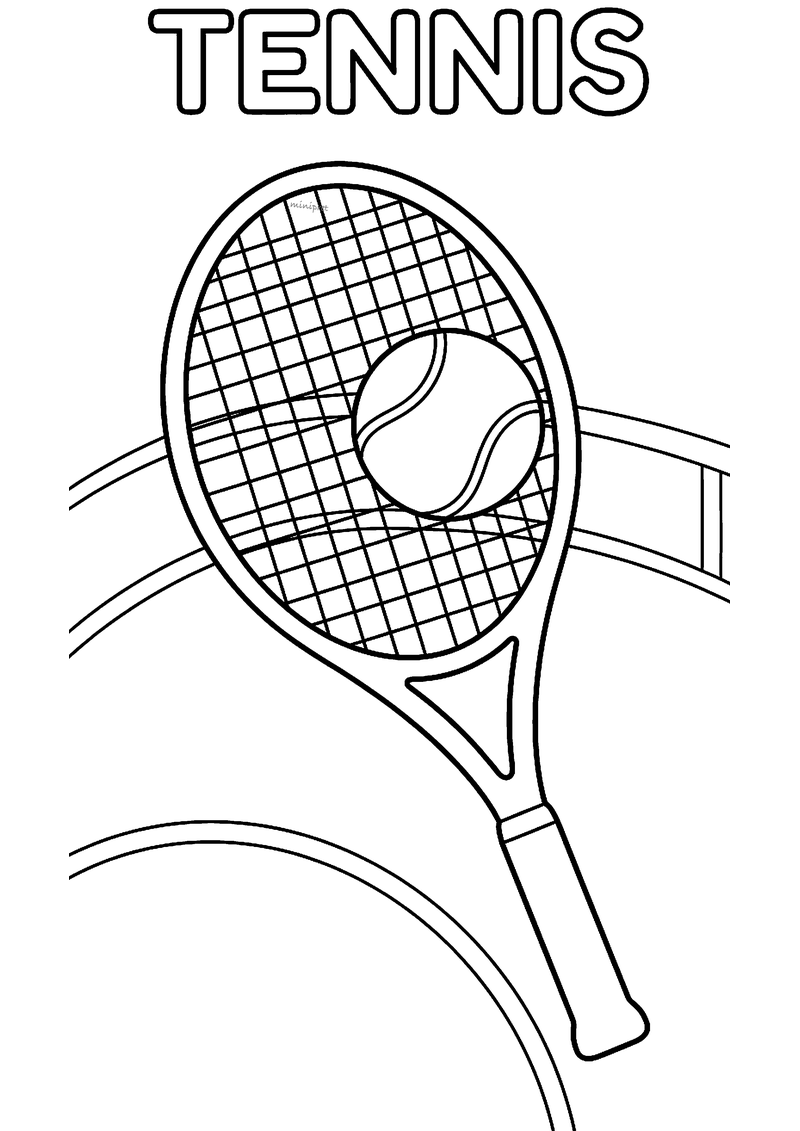 Tennisracket met tennisbal kleurplaat