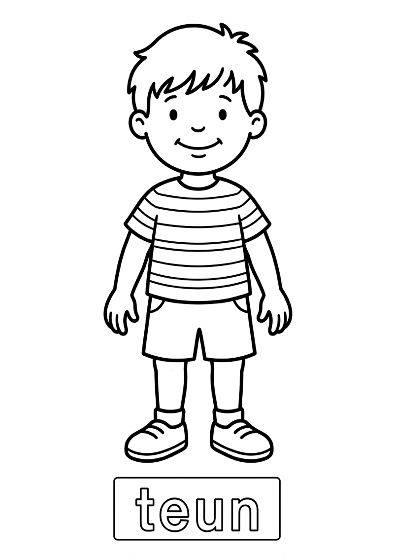 Teun Woordkaart Kleurplaat — gratis kleurplaat