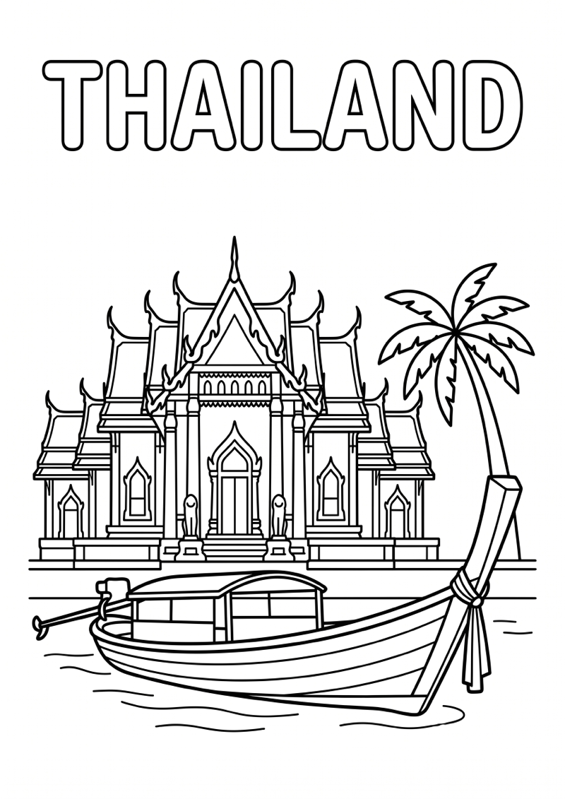 Thailand Kleurplaat — gratis kleurplaat
