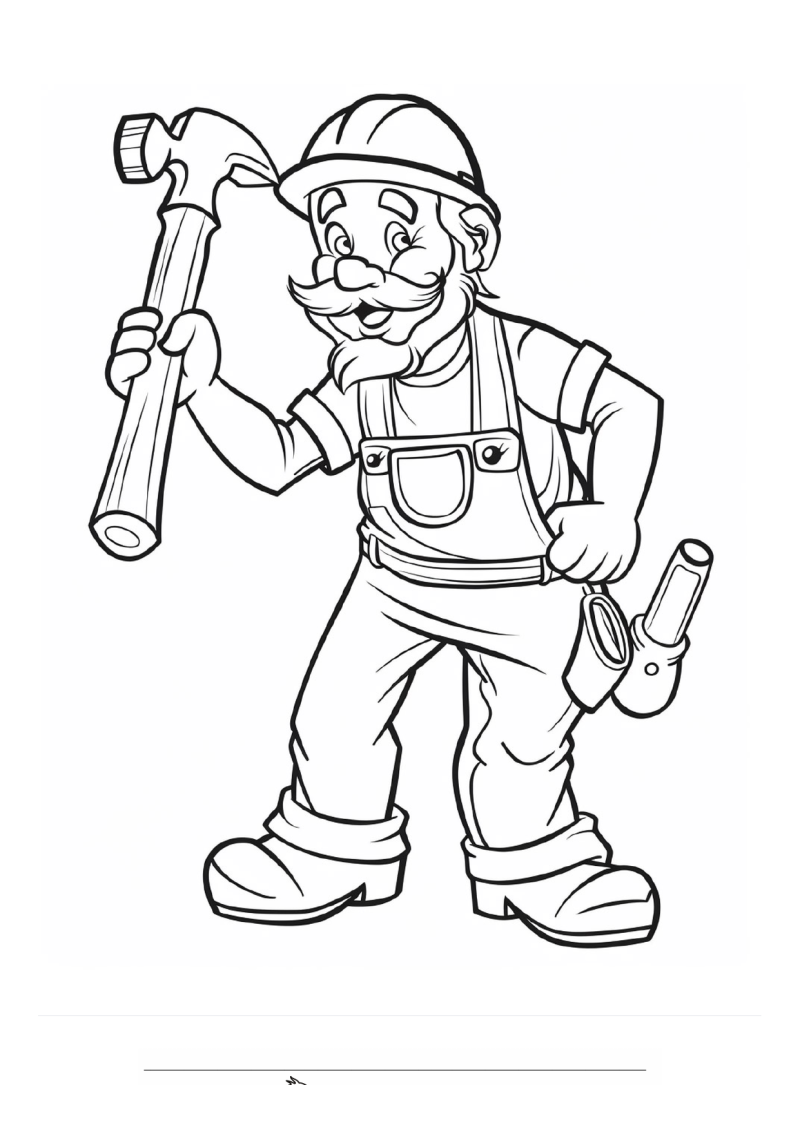 Timmerman Hamer Baard Overall Kleurplaat — gratis kleurplaat printen