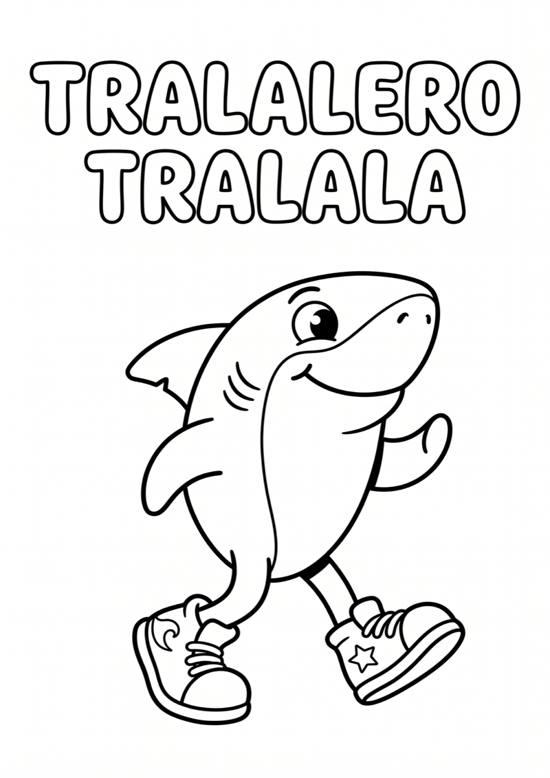 Tralalero Tralala Lopend Kleurplaat — gratis kleurplaat printen