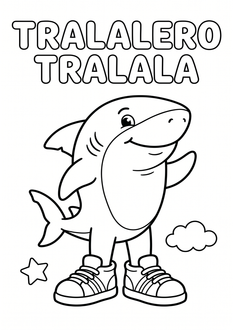 Tralalero Tralala met Sneakers Kleurplaat — gratis kleurplaat printen