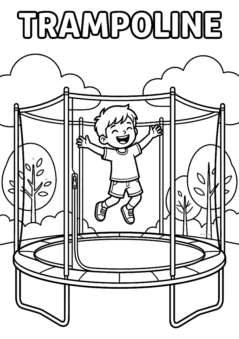 Springen op de trampoline kleurplaat