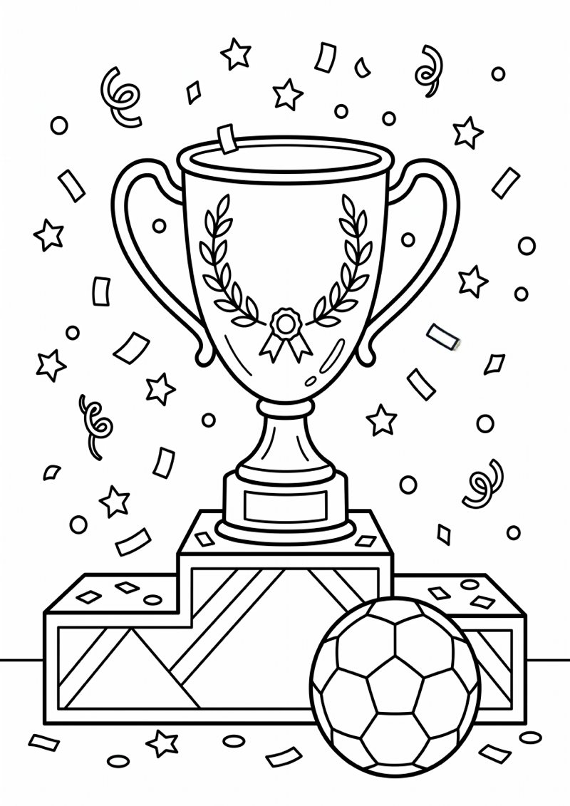 Trofee Scene met Confetti Kleurplaat — gratis kleurplaat printen