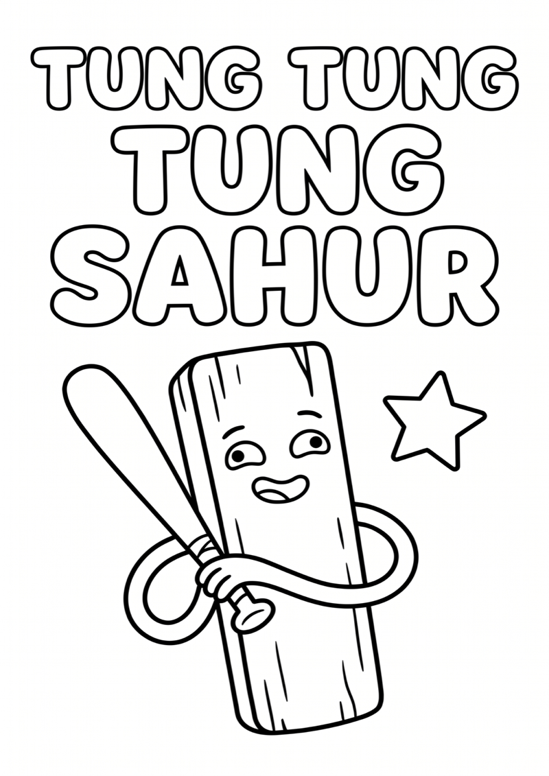 Tung Tung Tung Sahur met Knuppel Kleurplaat — gratis kleurplaat printen