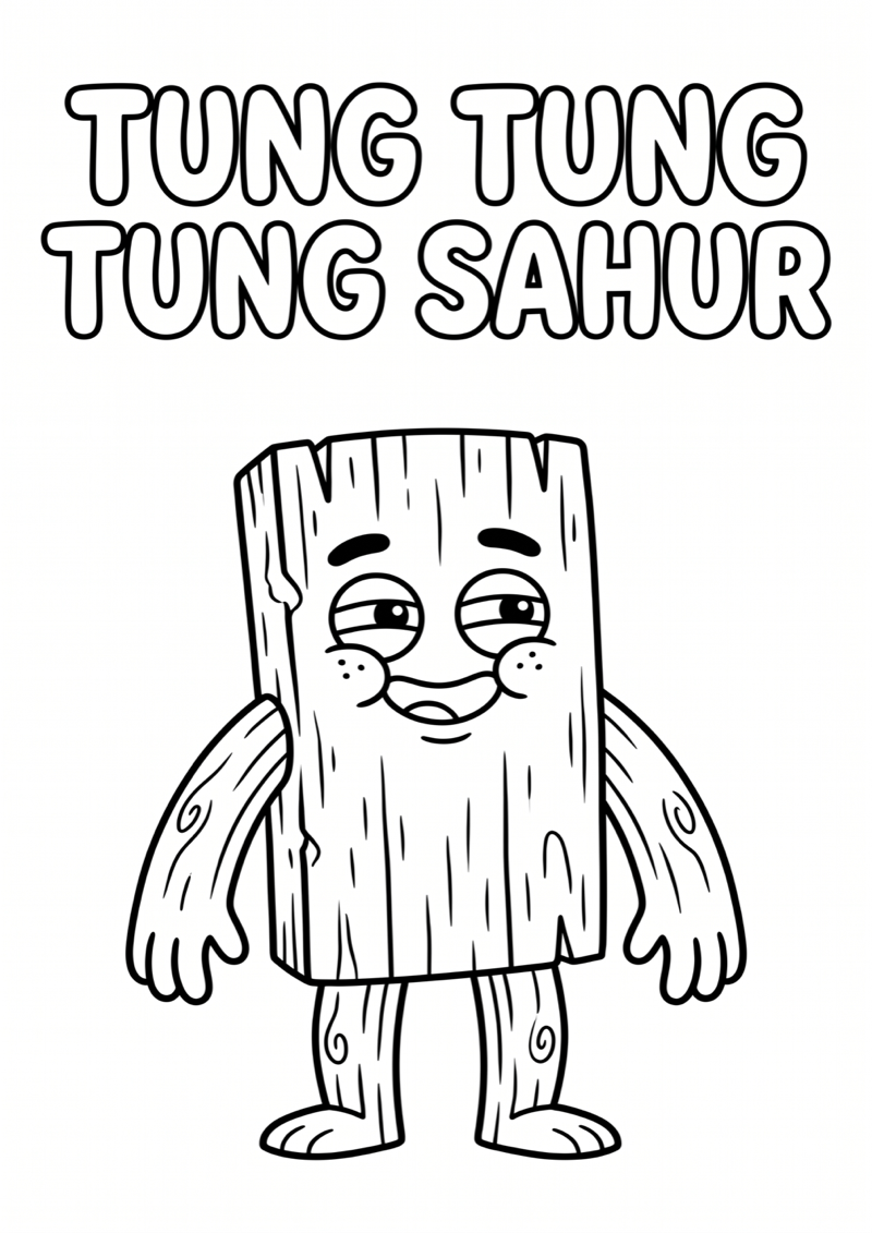 Tung Tung Tung Sahur Staand Kleurplaat — gratis kleurplaat printen