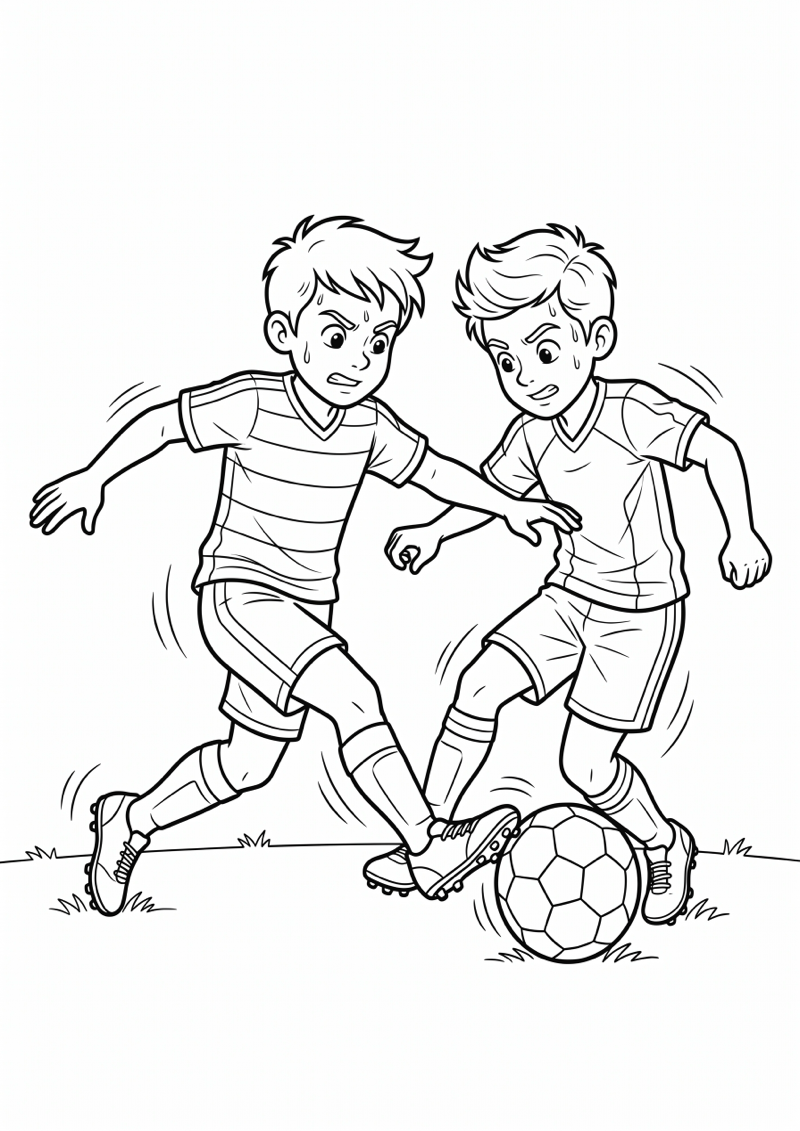 Twee Spelers Strijden om Bal Kleurplaat — gratis kleurplaat printen