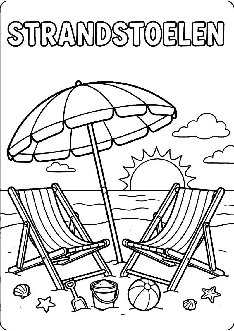 Twee Strandstoelen onder Parasol met Tekst Strandstoelen Strand Kleurplaat — gratis kleurplaat printen