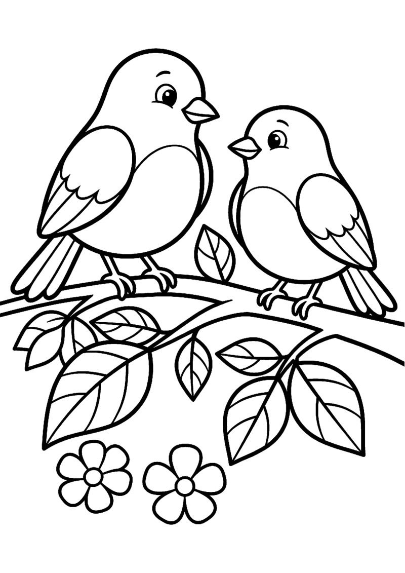 Twee vogels samen kleurplaat — gratis kleurplaat printen