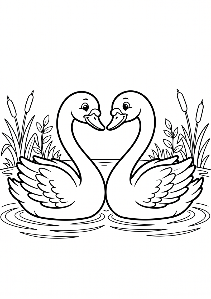 Twee Zwanen Kleurplaat — gratis kleurplaat printen