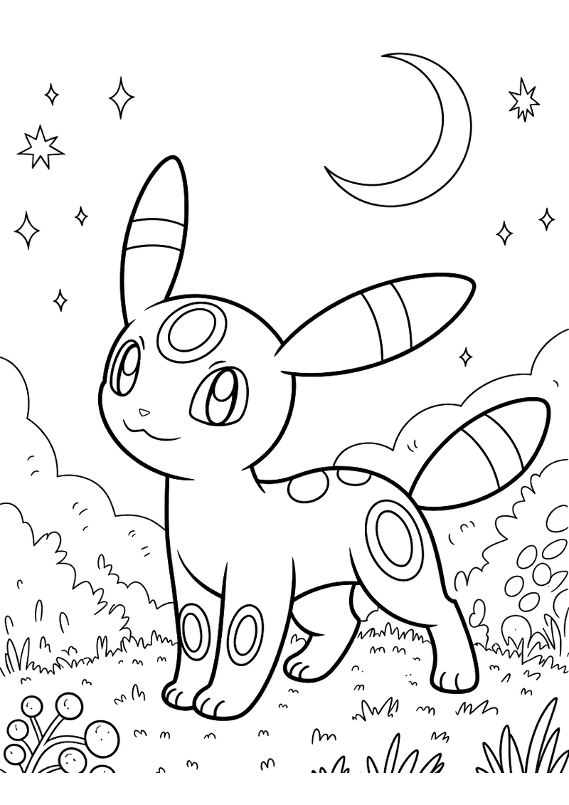 Umbreon in het maanlicht kleurplaat — gratis kleurplaat printen