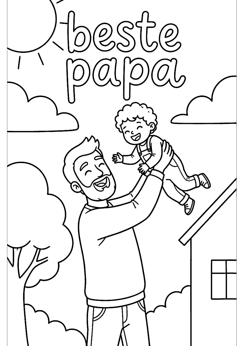 Vader tilt kind omhoog met tekst beste papa kleurplaat