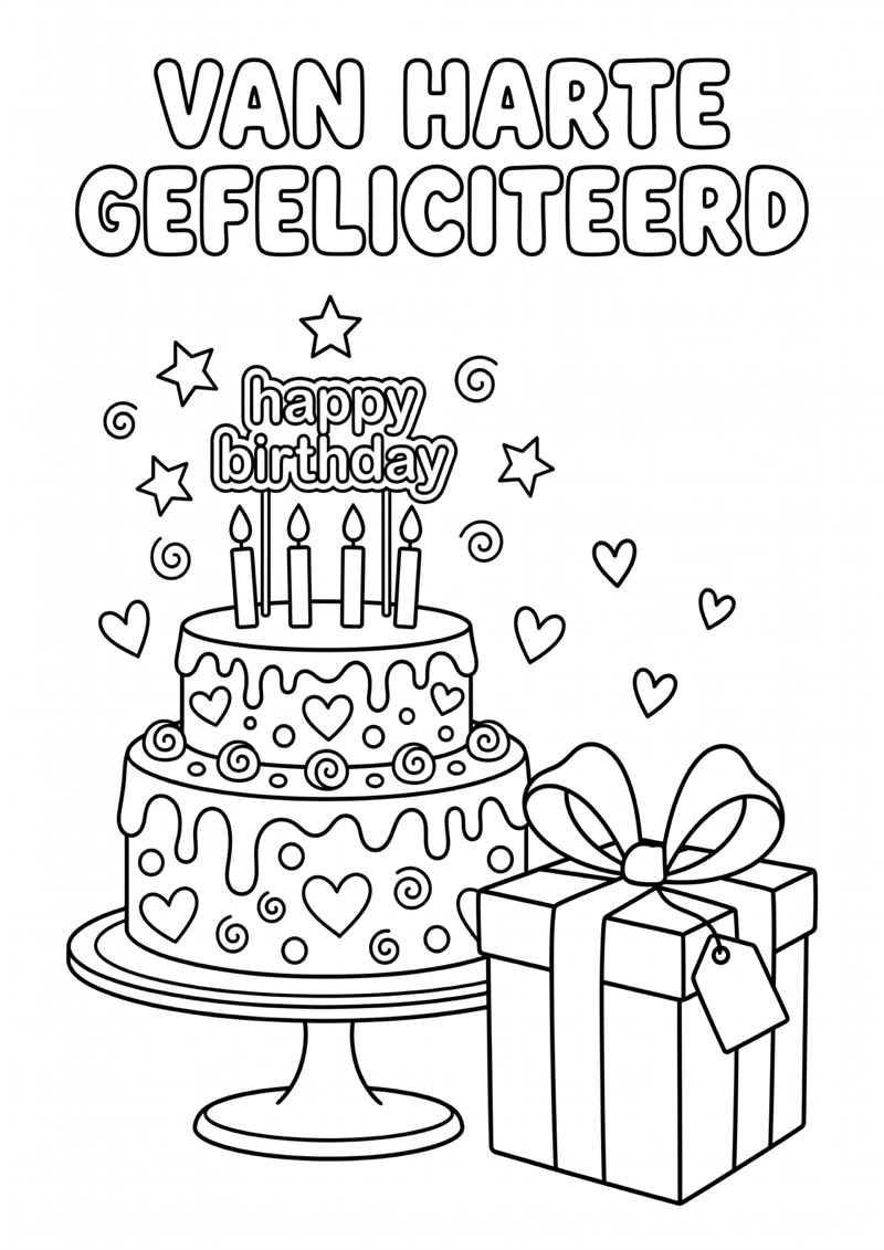 Van Harte Gefeliciteerd Kleurplaat — gratis kleurplaat printen