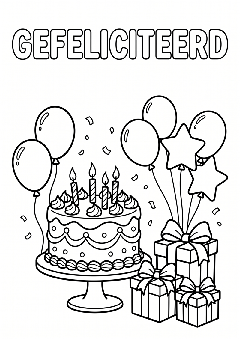 Verjaardag Gefeliciteerd Kleurplaat — gratis kleurplaat printen