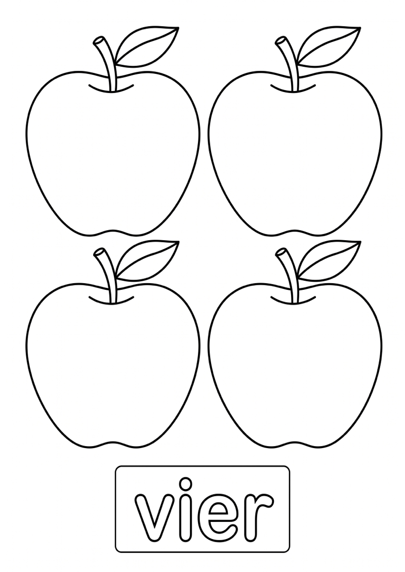 Vier Woordkaart Kleurplaat — gratis kleurplaat