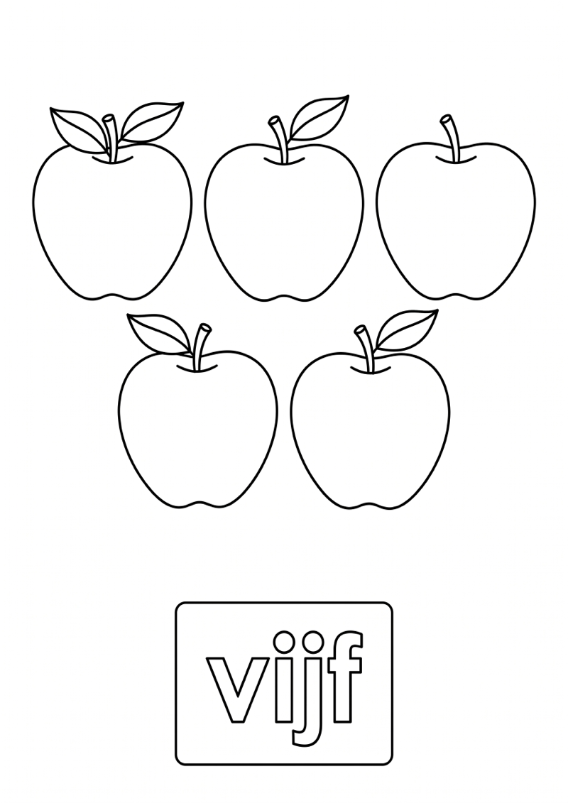 Vijf Woordkaart Kleurplaat — gratis kleurplaat