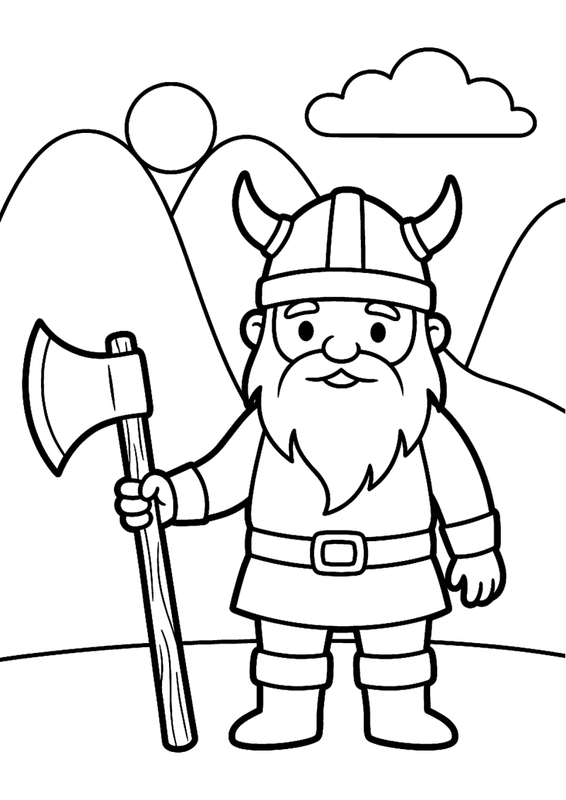Viking met bijl kleurplaat