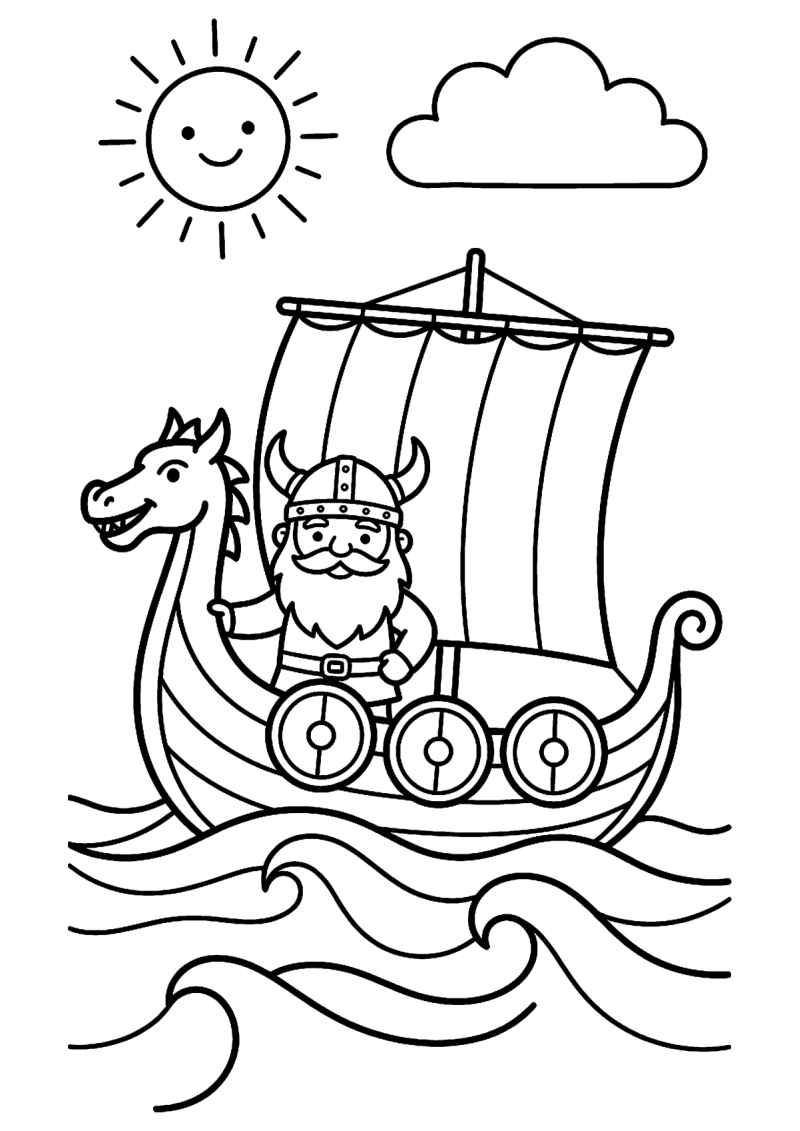 Viking op schip kleurplaat — gratis kleurplaat printen
