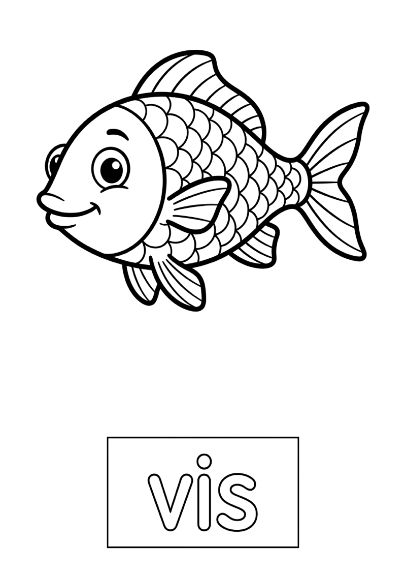 Vis Woordkaart Kleurplaat — gratis kleurplaat