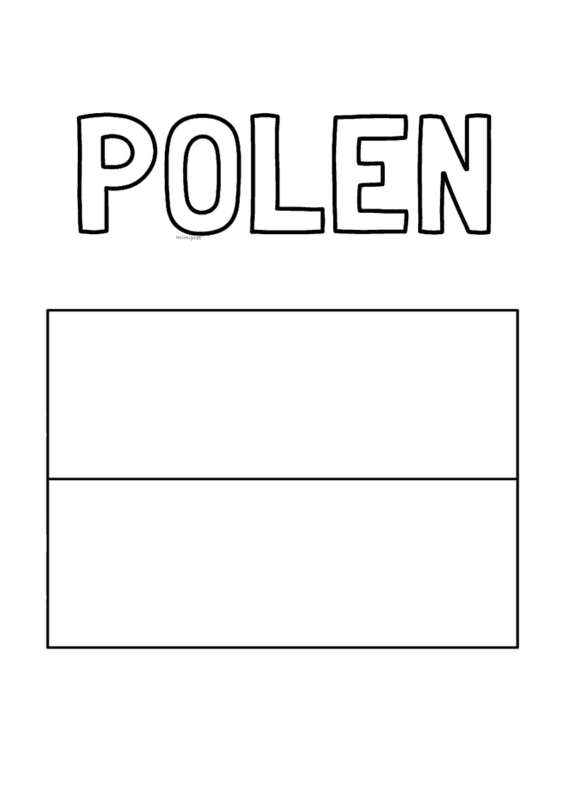 Kleurplaat van de vlag van Polen met twee horizontale banen, met daarboven het woord Polen
