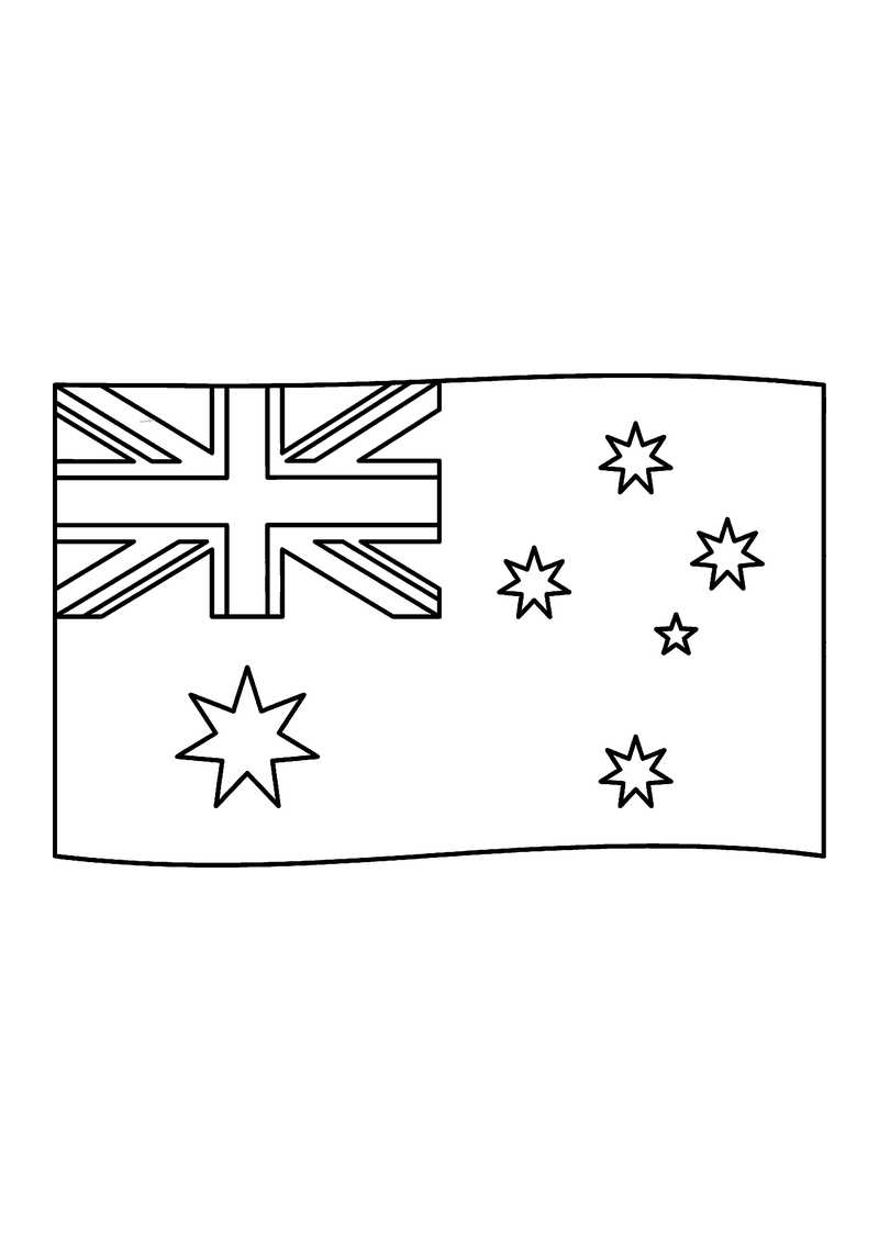 Vlag van Australië in lijntekening met aanwijzingen voor de juiste kleuren
