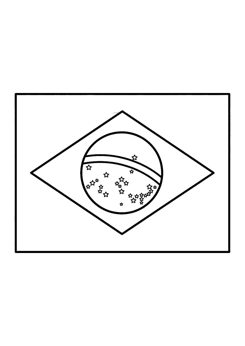 Vlag van Brazilië in lijntekening met aanwijzingen voor de juiste kleuren